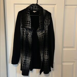 AVA COUTURE Black and Gray Women's Long Open Front Mohair Cardigan Women's Large